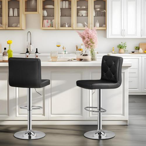 VECELO Adjustable Bar Stools with Back, Bar Height Stools for Kitchen Counter, Bar Stools Set of 2, X-Large Size, 17.3 D x 16.5 W x 45 H, Black