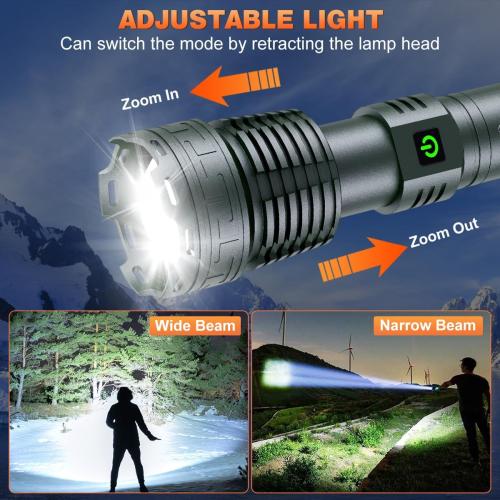 Alifa Rechargeable LED Flashlights 980000 High Lumens, Super Bright Tactical Flashlights Rechargeable, 5 Modes Brightest Powerful Waterproof Flashlight with Zoomable for Emergencies Camping