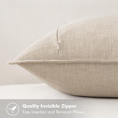 MIULEE Decorative Linen Pillow Covers 18x18 Inch Natural Beige ​Boho Farmhouse​ ​Neutral Couch Throw Pillows for Bed Pack of 2 Accent Modern Pillowcase Sofa Livingroom Home Decor