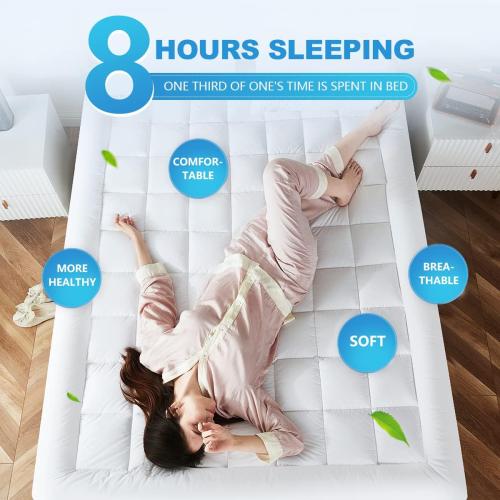 size: 60inX80in Mattress Pad Cover Top with Stretches to 18” Deep Pocket Fits Up to 8”-21” Cooling White  Bed Topper (Down Alternative, Size)