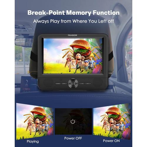 Car DVD Player Dual Screen, FANGOR 7.5 Inch DVD Player for Car Play The Same or Two Different Movies with Headrest Straps, Support Last Memory, AV Out/in, USB/SD Card, All Regions