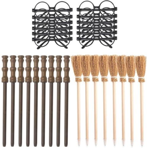 Party Supplies Kit -Black Round Glasses with Round Frame No Lenses, Broom Pencil, Wand Pencil for School Birthday, Halloween,Cosplay Party Decor（Each of 12 pcs ）