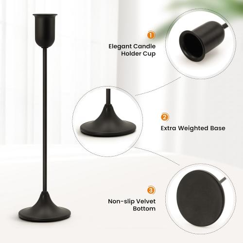 Candle Holder - 3 PCS Candlestick Holders - Vintage Candle Stick Holder - Modern Decorative Centerpiece - Cozy Atmosphere Gift for Home Decor, Wedding, Black Taper