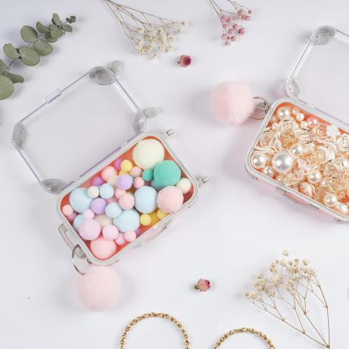 LemonRoad 15 Pcs Mini Suitcase Empty Storage Box and Plush Ball Keychain Candy Luggage Containers Packaging Case for Galentine Bridal Shower Baby Shower Party Favors Travel Gifts (Pink)