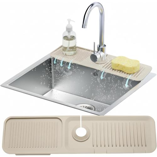 Silicone Faucet Mat For Kitchen Sink, Kitchen Sink Splash Guard Behind Faucet, Kitchen Faucet Mat For Kitchen Sink, Kitchen Sink Faucet Mat Splash Guard and Sink Water Splash Guard (Beige)