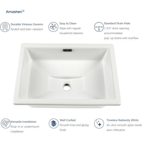 20.5 x 14.4 Self-rimming Bathroom Sink Undermount or Drop-in Ceramic Vanity Basin with Overflow (OB-15)