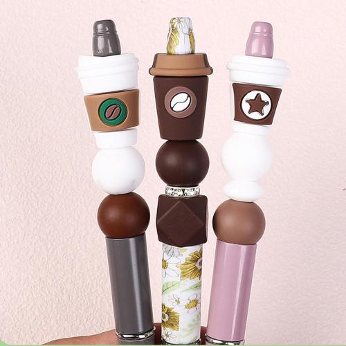 Coffee Cup Silicone Beads for Pen Making 8pcs 3D Cartoon Coffee Cup Charms with Heart & Star Design, DIY Craft Supplies for Bullet Journal Pens, Teacher Gifts, Office Stationery Accessories