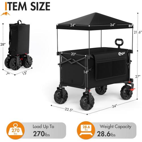 Portal 350L Collapsible Wagon Cart with Removable Canopy, 270Lb Folding Utility Cart with Rear Door for Pet, Camping, Beach, and Outdoor Adventures