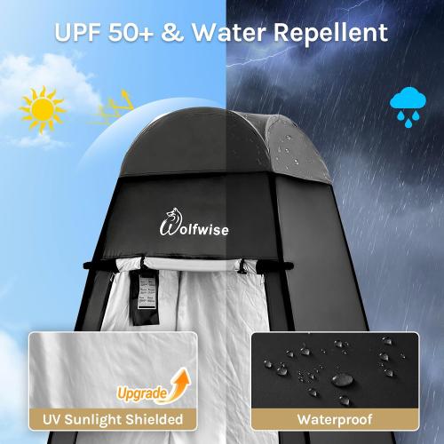 WolfWise PRO Pop Up Shower Tent with Silver Coated, Floor and Rain Fly | Portable Changing Tent with Window & Carry Bag for Camping, Outdoor Privacy Toilet Bathroom with UV Protection, 75/79/83 H