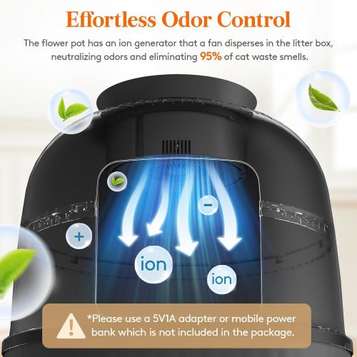 Lifewit Plant Litter Box with Odor Control System, Hidden Cat Litter Box Enclosure with Artificial Plants & Infrared Sensor Auto On/Off, 4 Modes Lights, Quiet, Fits Most Cats, Black