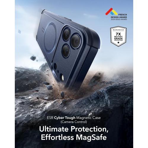 ESR for iPhone 17 Pro Case, 7X Military-Grade Drop Protection, Shock-Absorbing Rugged Cover with Camera Control Button, MagSafe Accessories Compatible, Cyber Series, Navy Blue
