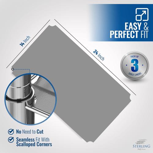 Size 14X 24 Set of 3 Sterling Shelf Liners for Wire Shelf System - Set of 3-13.4 x 23.2 inch - Plastic Wire Shelving Shelf Mats - Grey