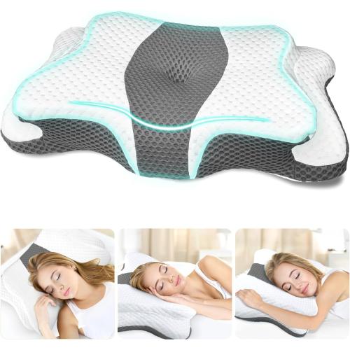 Memory Foam Pillows, Cervical Pillow for Neck and Shoulder Pain Relief, Ergonomic Contour Bed Pillow, Soft for Side Sleep Stomach Sleeping and Back Sleeper