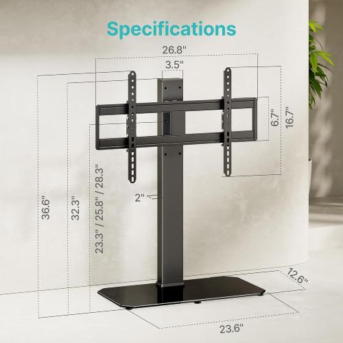 Pegzone Universal TV Stand with Power Outlet for 43-90'' TVs, Holds 154 lbs | Full-coverage Steel Column, for VESA 100x100mm to 600x400mm, Flexible Height & Angle, Tempered Glass Base, Cable Management