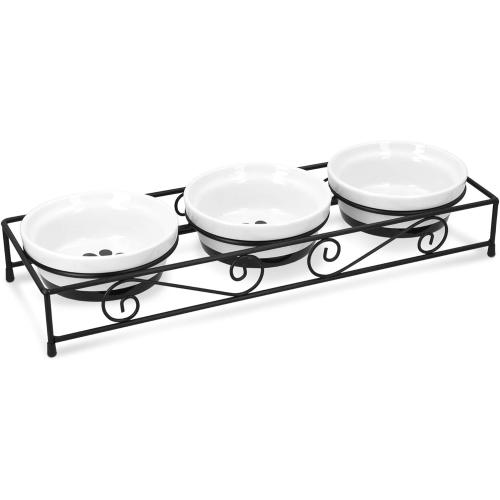 Navaris Ceramic Pet Bowl Set - Small Dogs, Puppies, and Cat Food Bowl with Non-Slip Retro Metal Stand - Dog or Cat Bowls for Indoor Cats and Dogs - Set of Bowls, 10.8 oz Each