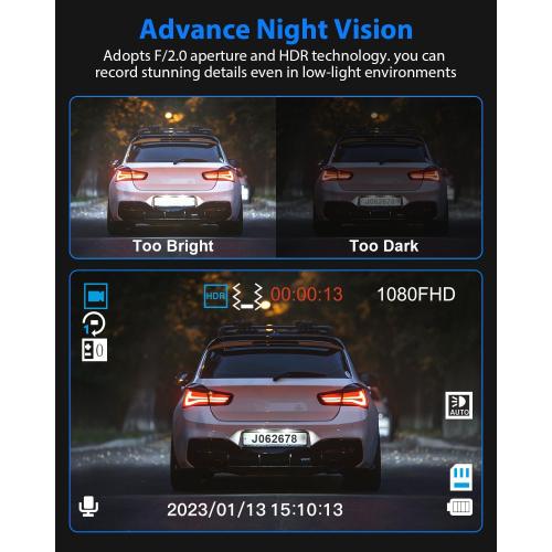 Dash Cam Front and Rear, 1080P Dash Camera for Cars, 3 Channel Car Camera Front Rear and Inside with 32GB Card, Loop Recording, Night Vision, HDR, 24Hr Parking, G-Sensor