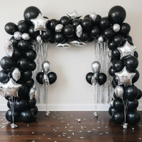 RUBFAC 154pcs Black Balloons Different Sizes 18 12 10 5 Inches for Garland Arch Kit, Latex Balloon for Graduation Party Birthday Wedding Decorations