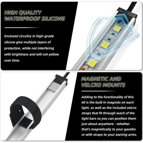 12V LED Light, Dimmable Camping Lights, Weatherproof IP67, Magnetic Mounting, All-in-One Portable Lighting for RV, Camping Tent Car Trailer Boat, White 4Pcs