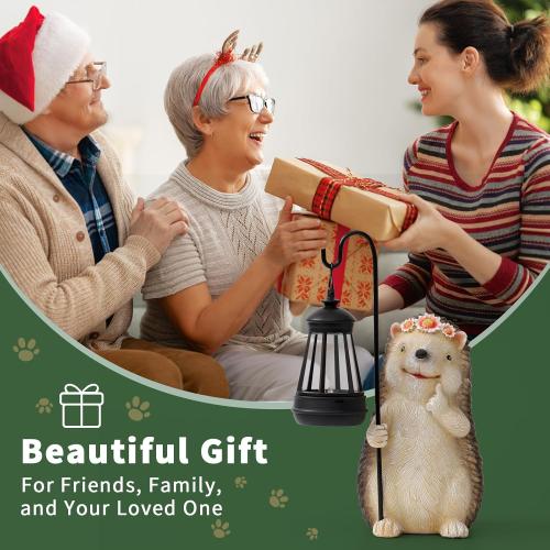 Garden Hedgehog Gnome Statue Decorations - Solar Resin Hedgehog with Solar Garden Lights Outdoor Decorations for Patio,Yard,Lawn,