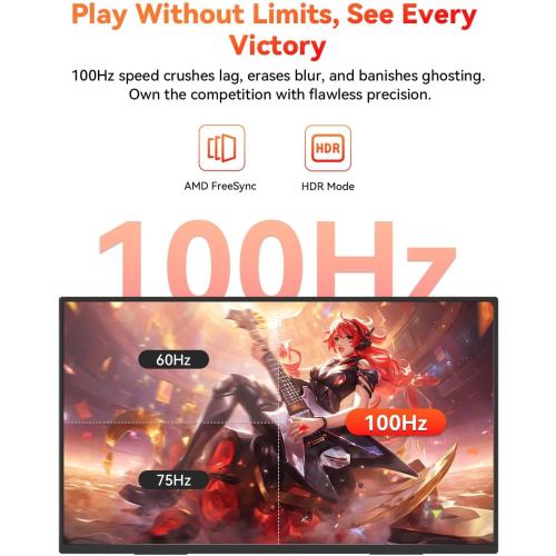 HotYeah 23.8 100Hz Portable Monitor, 1080P FHD 100% sRGB IPS USB-C HDMI Large External Monitor, Home Gaming 2nd Screen w/180° Adjustable Kickstand for MacBook, Laptop, PC, Phone, Tablet, Switch, PS5