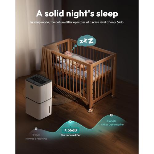 2000 Sq. Ft Dehumidifier for Home/Basement, 30 Pints 36 dB Dehumidifiers for Bedroom/Bathroom With Drain Hose LED Intelligent Humidity Light