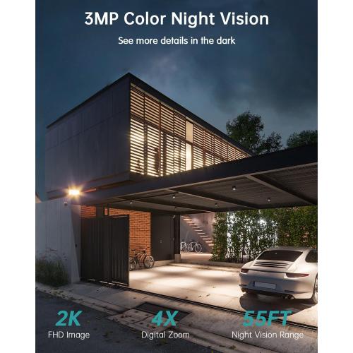 ZUMIMALL Solar Security Cameras Wireless Outdoor, 360° View Outdoor Camera Wireless Solar Powered,2.4G WiFi，2K/3MP Color Night Vision,2-Way Talk, PIR Motion Alert, Cloud Storage, Work with Alexa