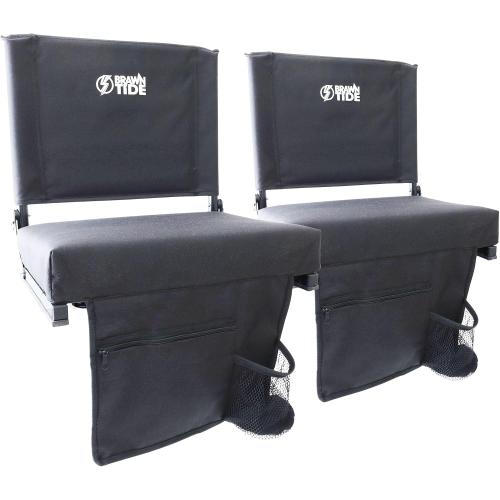 BRAWNTIDE Wide Stadium Seat - Extra Thick Cushion, Great Back Support, Lightweight Chair, Multiple Storage Pockets, Compact, Ideal for Sporting Events
