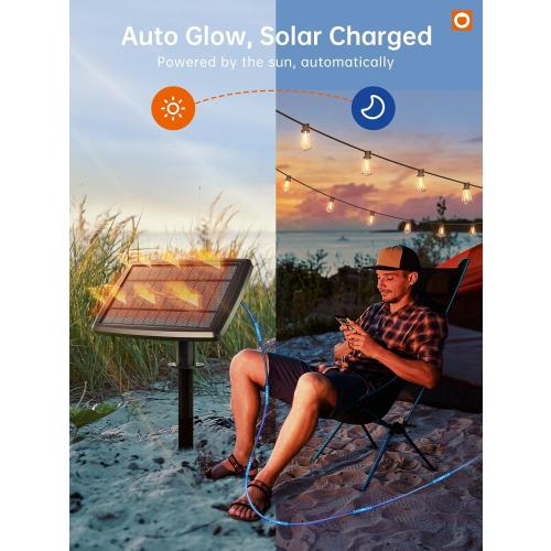 addlon 72FT Solar String Lights Outdoor, Waterproof Solar Powered Outside Lights with Remote & USB Port, ST38 LED Shatterproof Bulbs, Dimmable Solar Light for Camping Backyard Porch