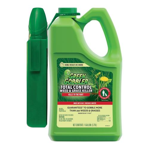 Green Gobbler Natural Total Control Weed & Grass Killer | Made with Concentrated Salt & Vinegar | Pet Safe | Kills to The Root | 1 Gallon with Battery Powered Spray Wand
