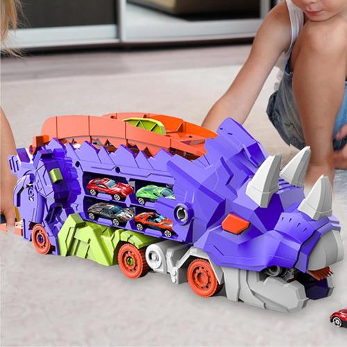 Genérico Dinosaur Transport Truck - Foldable Dinosaur Truck - Dinosaur Truck Toys for Foldable Transport with Track and Metal Cars for Kids