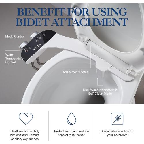 Bidet Attachment for Toilet Seat Non-Electric Bidet Hot and Cold Water Bidet Attachment Toilet Adjustable Water Temperature​ Posterior/Feminine Wash Dual Retractable Nozzle Self-Cleaning(TT18N)