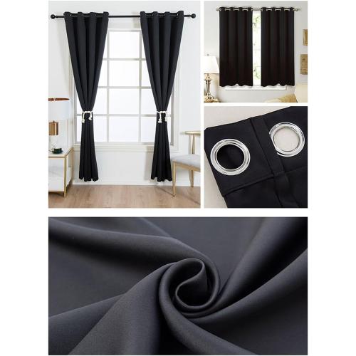 Blackout Protect Privacy Curtains for Bedroom,Pure Color Thermal Insulated Drapes Modern Living Room Darkening Grommet Top Window Treatments for Any Room 2 Panels,Black
