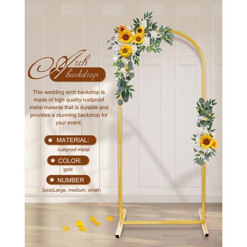 Metal Arch Backdrop Stand Set of 3, Gold Wedding Arch Stand for Wedding Ceremony Decoration
