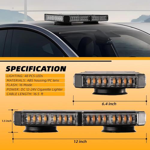 Amber/White Rooftop Magnetic Strobe Lights for Trucks, Emergency Beacon Warning Caution Light for Vehicles Car