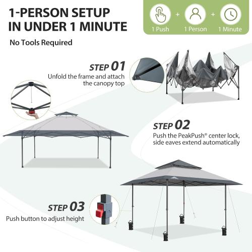 ‼️could have missing items and stains‼️EAGLE PEAK 13x13 Pop Up Canopy Tent, Auto Extended Eaves, Light Gray | Easy Setup, Heavy Duty Outdoor Canopy Tent, Pop Up Gazebo for Backyard, Patio, Camping & Parties, Wheeled Carry Bag, UPF 50