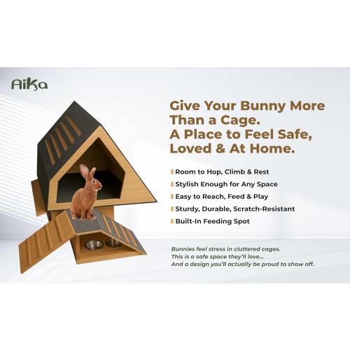 Wooden Rabbit Hideout Castle – Indoor Bunny House & Hut for Rabbits, Guinea Pigs, Chinchillas & Small Pets – Medium Size Habitat – Durable Wooden Rabbit House for Indoor & Outdoor Use