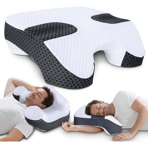 Side Sleeper Pillow with Arm Holes, 2 in 1 Shoulder Relief System for Rotator Cuff Pain, Memory Foam Pillow for Adults with 3 Arm Place Hole - for Side, Back and Stomach, Black