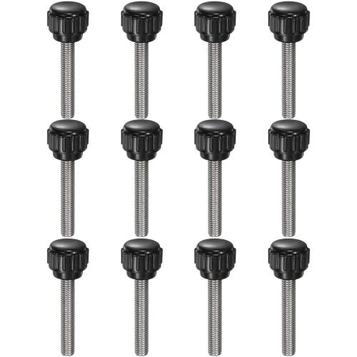 uxcell 12pcs Knurled Clamping Knobs M5 x 30mm Metric 304 Stainless Steel Male Thread Thumb Screw on Type 14mm Plastic Round Head Threaded Hand Bolt Stud Knobs Black