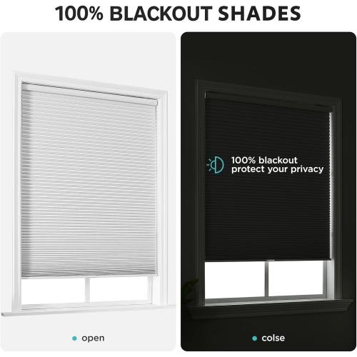 Joydeco No Tools No Drill Window Blinds for Indoor Windows, Blackout Shades Cellular Shades Cordless, No Drill Blinds for Windows, Window Shades for Home, Bedrooms, Doors (White, 33 W x 64 H)