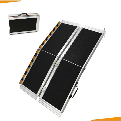 Portable Wheelchair Ramp 4FT, 48 L x 29 W Non-Skid Aluminum Foldable Handicap Ramps for Steps, 800lbs Capacity Threshold Ramps, Lightweight with Handle, for Home,Stairs,Doorways,Curbs (4FT)