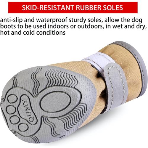 QUMY Dog Shoes for Small Dog, Puppy Dog Boots & Paw Protectors for Winter, Summer Hot Pavement, Waterproof in Rainy Weather, Ourdoor Walking, Indoor Hardfloors Skid-Resistant Khaki Size 1