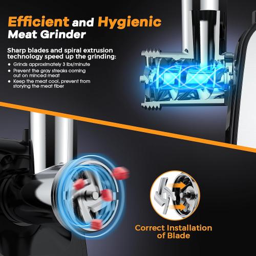Electric Meat Grinder, Stainless Steel Sausage Stuffer Maker With 2 Blades, 3 Plates, Sausage Tube & Kubbe Kit, [2000W Max] Heavy Duty for Home Use