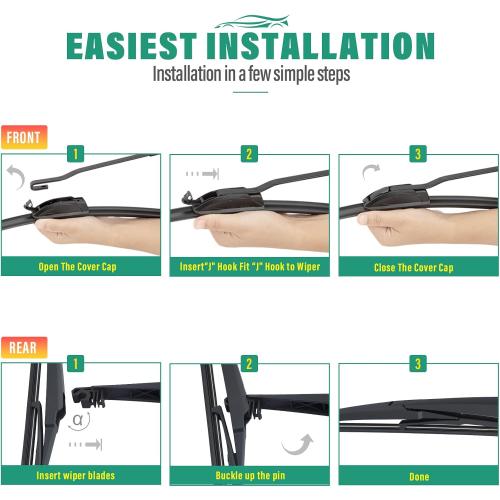 26 16 10 Windshield Wiper Blades Replacement for Toyota RAV4 2013 2014 2015 2016 2017 2018 Premium All Weather Front Rear Wipers Set - OEM Quality (Pack of 3)