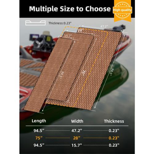 FOCEAN Boat Flooring EVA Foam Boat Decking Marine Mat Non-Slip Self-Adhesive Flooring Sheet for Motorboat Kayak Surfboard Garden Swimming Pools, 75''x 28'', Brown with Black Lines