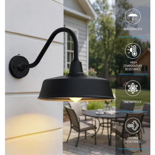 JOESA 15 Large Outdoor Barn Light, Dusk to Dawn Gooseneck Light in Galvanized Steel/Outdoor Fluorocarbon Paint Finish, Ideal for Sign, Farmhouse, Storefront Lighting