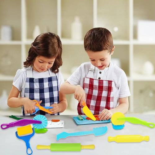 Dough Tool Set, 9 Pcs Dough Tools Sets for Kids Ages 4-8, Dough Accessories Includes Cutters Roller, Rolling Pins, Safety Scissors, Plastic Knife, Plastic Rollers