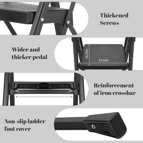 XinSunho 5 Step Ladder, Foldable Handrail & Tool Tray Stool Ladders with Anti-Slip Wide Pedal, 660 lbs Sturdy Steel Ladder for Home Kitchen and Outdoor