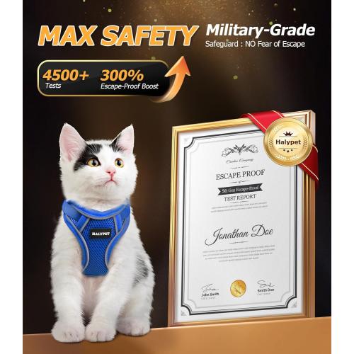 size XS Halypet Cat Harness and Leash Set [MAX Safety 4th-Gen Upgrade] Escape Proof Adjustable Cat Leash Comfortable Soft Vest Easy to Wear Kitten Harness with Reflective Strip for Cats Walking, XS Blue