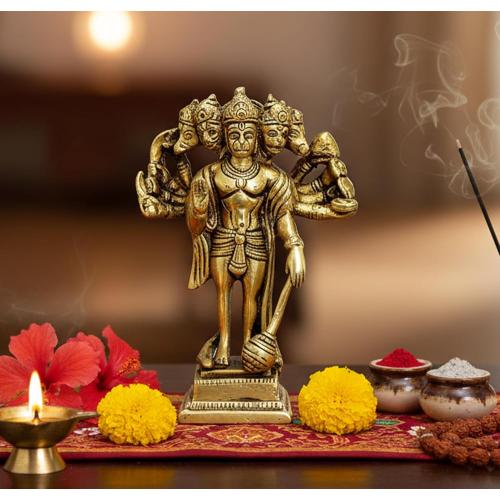 eSplanade Brass Panchmukhi Hanuman Anjaneya Pavan Putra Bajrangbali Idol Murti Moorti Statue (6.5 Inch)