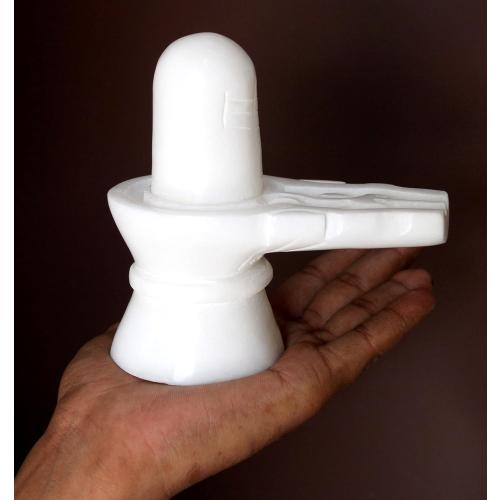 StonKraft Marble Shiva Lingam Shiv Ling Idol Murti Statue Adiyogi (White Lingam)